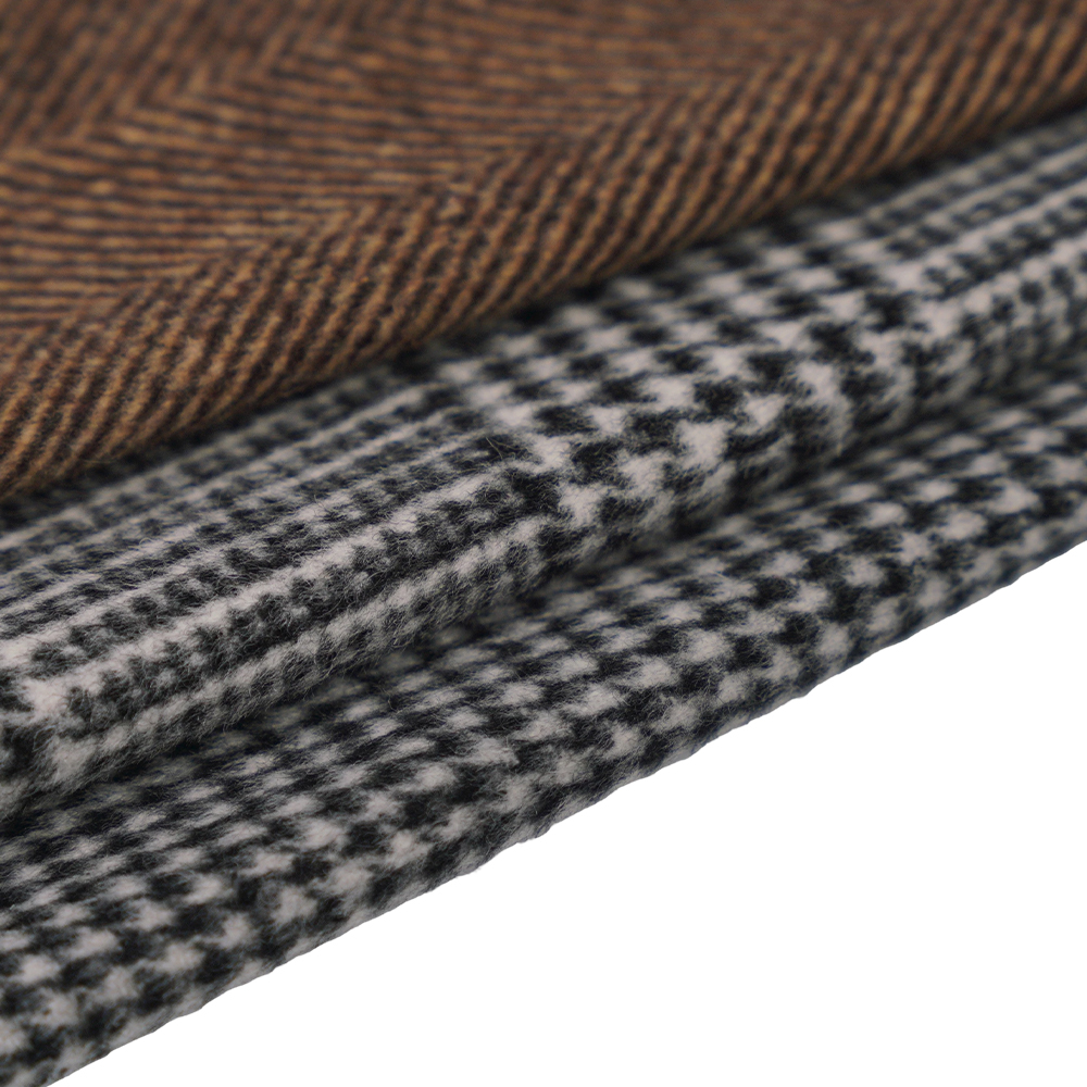 50% Len, 40% Polyester, 10% Sợi khác, 560G/M, Đen + Xám nhạt, Vải len phủ một mặt kẻ sọc, ML-1010015